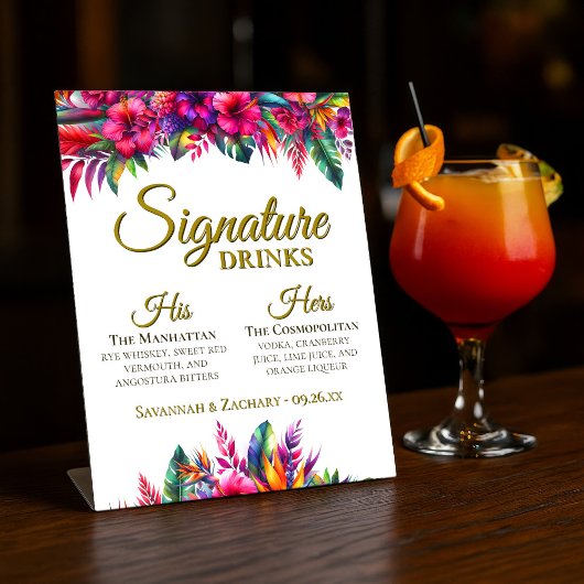 Handtekening Drink Tropical Garden Wedding Reclamebord Met Voetstuk