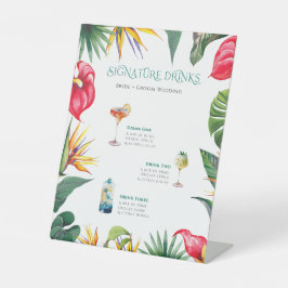 Handtekening Drink Tropical Oases Flowers Lijst Reclamebord Met Voetstuk