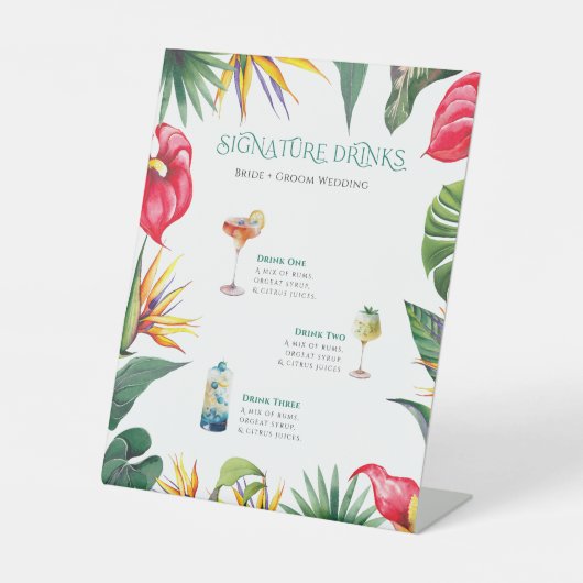 Handtekening Drink Tropical Oases Flowers Lijst Reclamebord Met Voetstuk (Voorkant)