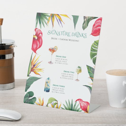 Handtekening Drink Tropical Oases Flowers Lijst Reclamebord Met Voetstuk (Insitu)