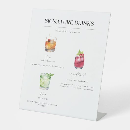 Handtekening Drink trouwcocktails Reclamebord Met Voetstuk (Voorkant)