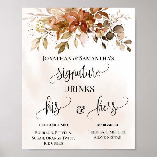 Handtekening Drink Wedding Herfst najaar Eucalyptu Poster (Voorkant)