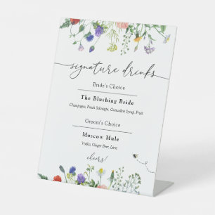 Handtekening Drink Wilde bloemen en Buzzing Bijen Reclamebord Met Voetstuk