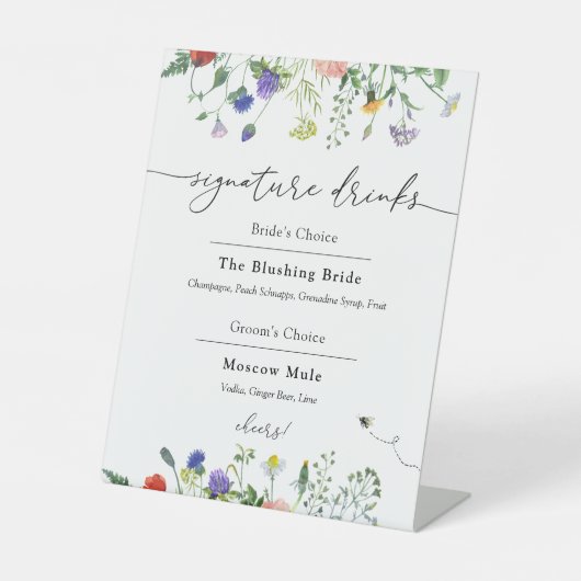 Handtekening Drink Wilde bloemen en Buzzing Bijen Reclamebord Met Voetstuk (Voorkant)