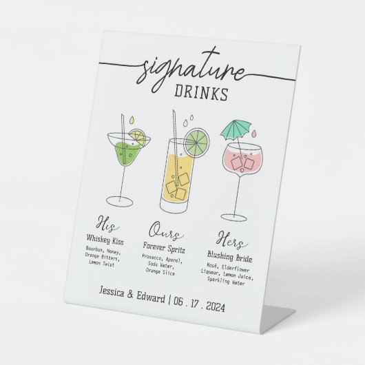 Handtekening Drink zijn, haar, ons cocktailmenu Reclamebord Met Voetstuk (Voorkant)