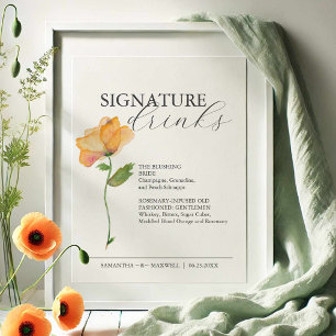 Handtekening Drinken 8x10 Bloemen Trouwbord Poster
