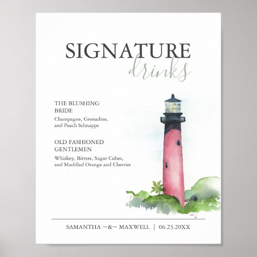 Handtekening Drinken 8x10 Strand Trouwbord Poster (Voorkant)