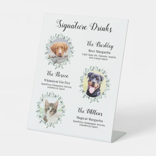 Handtekening Drinken Aangepast 3 Foto Pet Wedding Reclamebord Met Voetstuk (Voorkant)