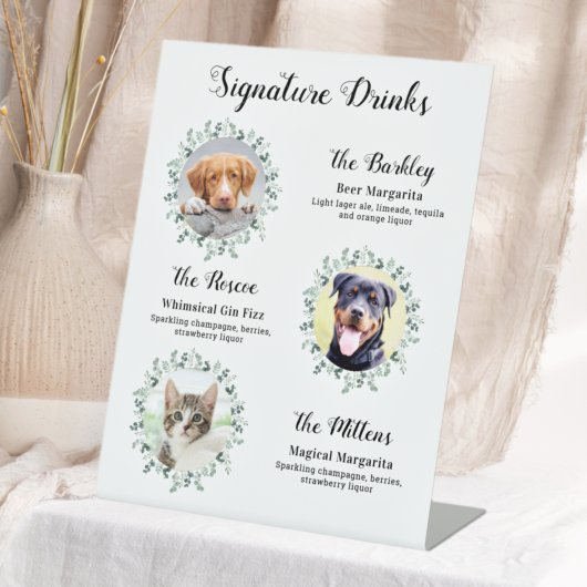 Handtekening Drinken Aangepast 3 Foto Pet Wedding Reclamebord Met Voetstuk