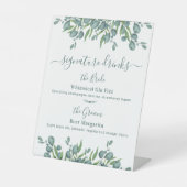 Handtekening Drinken Aangepaste eucalyptusbruiloft Reclamebord Met Voetstuk (Voorkant)