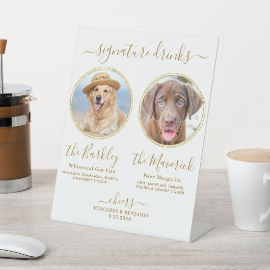 Handtekening Drinken Aangepaste foto Gold Pet Wedd Reclamebord Met Voetstuk (Insitu)