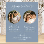 Handtekening Drinken Aangepaste foto Stusty Blue W Poster<br><div class="desc">De Drinken van de handtekening! Eenvoudig maar elegant kalligrafie, dit teken van de handtekeningsbar kenmerkt twee cocktails "de Bride" en "de Groom", gepersonaliseerd met uw drinken van keus. Pas dit elegante trouwbord aan met uw favoriete foto van het verloving of koppels foto's, namen en handtekening drinken! U kunt de foto's...</div>