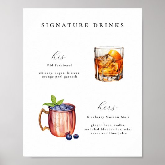 Handtekening Drinken bruiloft cocktail bar Poster (Voorkant)