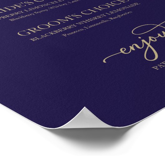 Handtekening Drinken Chic Gold Script Navy Blue Poster (Hoek)