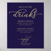 Handtekening Drinken Chic Gold Script Navy Blue Poster (Voorkant)