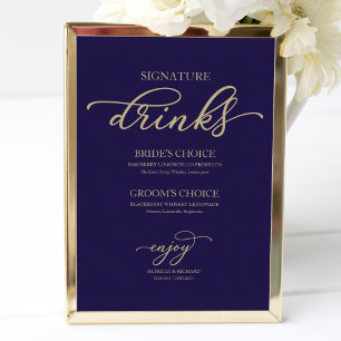 Handtekening Drinken Chic Gold Script Navy Blue Poster