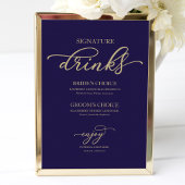 Handtekening Drinken Chic Gold Script Navy Blue Poster