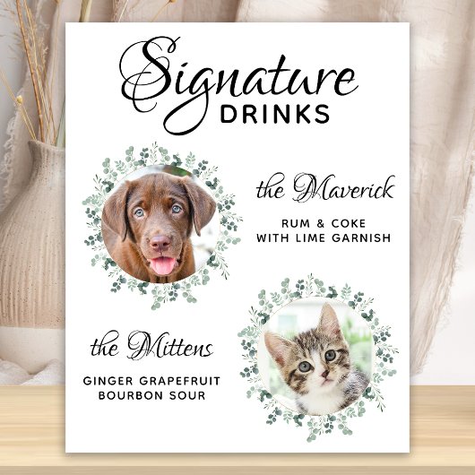 Handtekening Drinken Cocktail Dog Bar Pet Wedding Poster