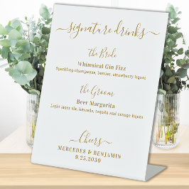 Handtekening Drinken Elegant Gold Personalized Wed Reclamebord Met Voetstuk