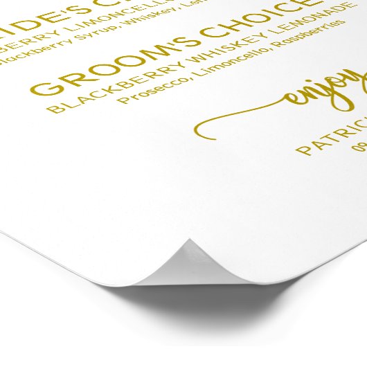 Handtekening Drinken Elegant Gold Script Wedding S Poster (Hoek)