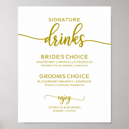 Handtekening Drinken Elegant Gold Script Wedding S Poster (Voorkant)