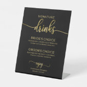 Handtekening Drinken Elegant Gold Script Wedding S Reclamebord Met Voetstuk (Voorkant)