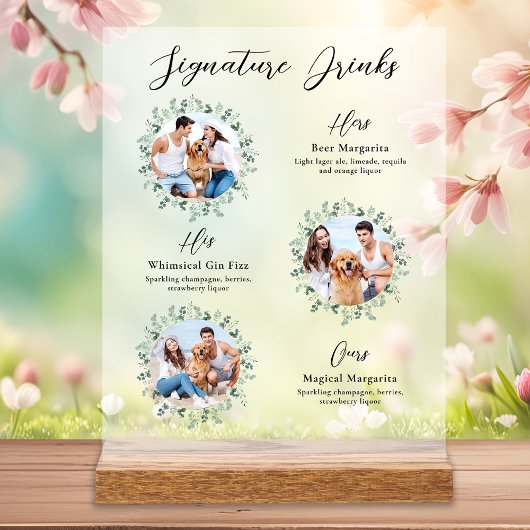 Handtekening Drinken Elegant Pet Wedding 3 Foto's Acryl Bord
