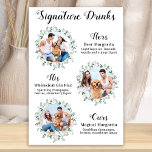 Handtekening Drinken Elegant Pet Wedding 3 Foto's Poster<br><div class="desc">De handtekening Drink van je huisdieren. Neem je beste hond, beste kat en elk huisdier mee op je bruiloft met zijn eigen drink bar voor je gasten. Perfect voor hondenliefhebbers, en een speciale hondenbar zal een hit zijn op je bruiloft. Eenvoudig maar elegant wit met eucalyptusbladeren. Ons handtekening voor de...</div>