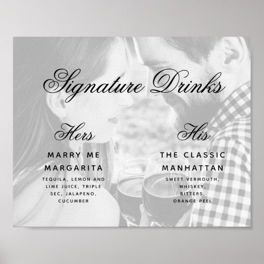 Handtekening Drinken Foto Elegant Script Wedding S Poster (Voorkant)