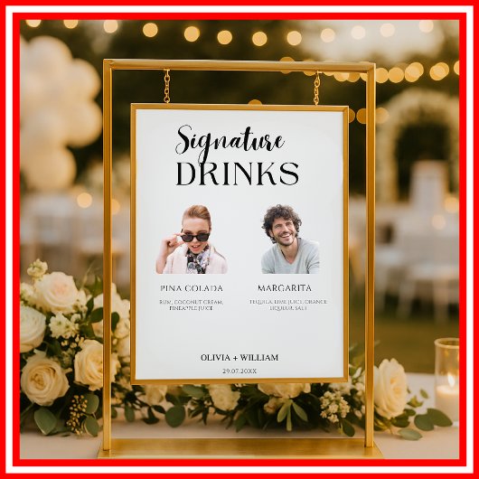 Handtekening Drinken Foto Wedding Bar Sign Elegant Poster