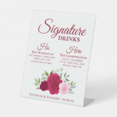 Handtekening Drinken Magenta & Rozen bruiloft Reclamebord Met Voetstuk (Voorkant)
