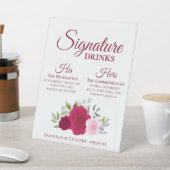Handtekening Drinken Magenta & Rozen bruiloft Reclamebord Met Voetstuk (Insitu)