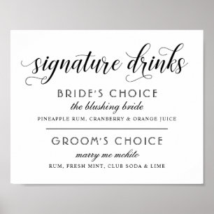Handtekening Drinken Modern Black and White Weddin Poster