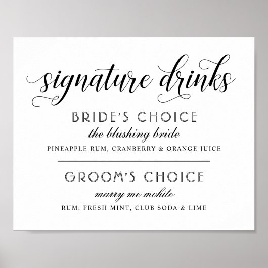 Handtekening Drinken Modern Black and White Weddin Poster (Voorkant)