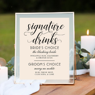 Handtekening Drinken Modern Cream and Black Weddin Poster