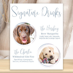 Handtekening Drinken Modern Dusty Blue Pet Wedding Poster
