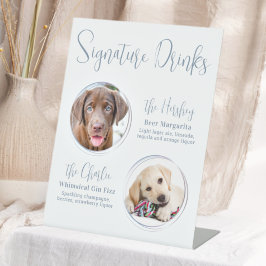 Handtekening Drinken Modern Dusty Blue Pet Wedding Reclamebord Met Voetstuk