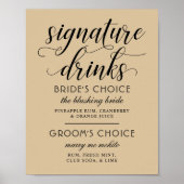 Handtekening Drinken Modern Kraft en Zwart Manuscr Poster (Voorkant)