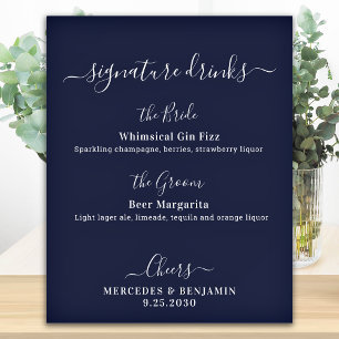 Handtekening Drinken personaliseren Navy Blue Wedd Poster