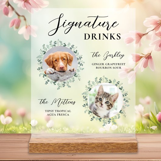 Handtekening Drinken Pet Dog Cat Custom Foto Weddi Acryl Bord