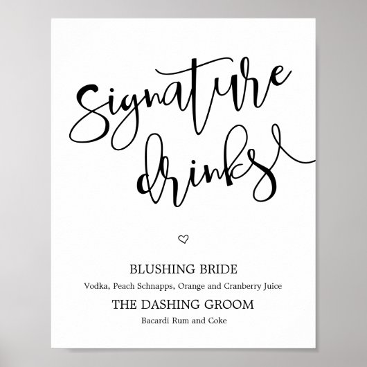 Handtekening drinken teken bruiloft Poster (Voorkant)