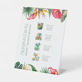 Handtekening Drinken Tropical Flowers Lijst Reclamebord Met Voetstuk