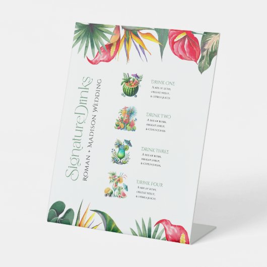 Handtekening Drinken Tropical Flowers Lijst Reclamebord Met Voetstuk (Voorkant)