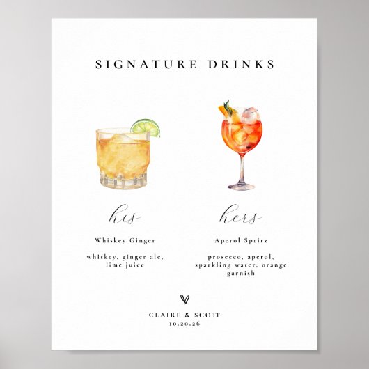 Handtekening Drinken Trouwbar Teken Poster (Voorkant)