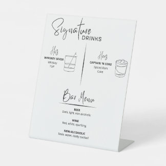 Handtekening Drinken Trouwreceptie Bar Menu Sign Reclamebord Met Voetstuk