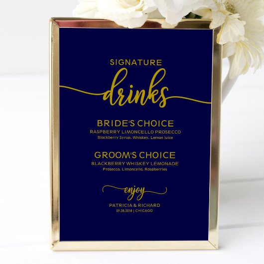 Handtekening Drinken voor goudblauw goudmarinesche Poster