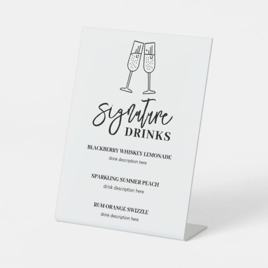Handtekening Drinken Wedding Bar Menu voetstuk tek Reclamebord Met Voetstuk (Voorkant)