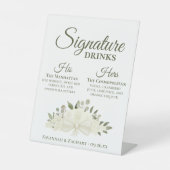 Handtekening Drinken Witte Rozen & Bloesems Weddin Reclamebord Met Voetstuk (Voorkant)