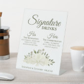Handtekening Drinken Witte Rozen & Bloesems Weddin Reclamebord Met Voetstuk (Insitu)