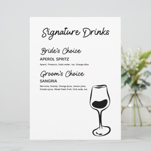 Handtekening Drinken Zwart & Wit Menu (Staand voorkant)
